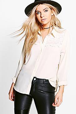 Boohoo Ava Lace Insert Western Shirt