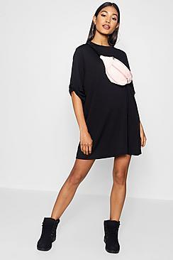 Boohoo Katie Bow Sleeve Oversized Sweat Dress