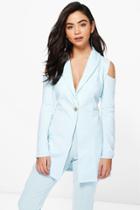 Boohoo Emma Cold Shoulder Blazer Blue