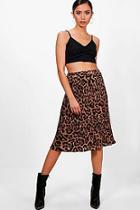Boohoo Megan Woven Leopard Print Pleated Skater Skirt