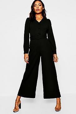 Boohoo Wide Leg Belted Jumpsuit