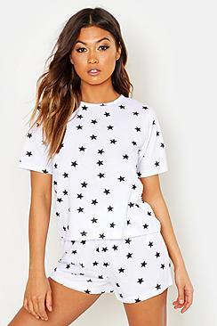 Boohoo Star Print Cotton Mix Shorts Set