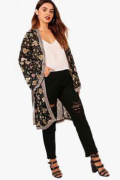 Boohoo Petite Maddison Floral Trim Kimono