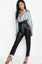 Boohoo Leather Look Paperbag High Waist Trousers