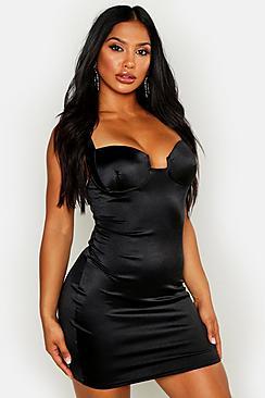 Boohoo Satin Cup Detail Dress