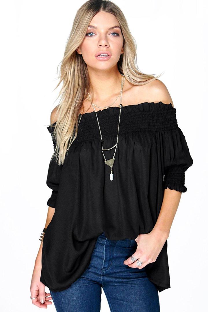 Boohoo Zoe Woven Off The Shoulder Tunic Black