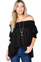 Boohoo Zoe Woven Off The Shoulder Tunic Black