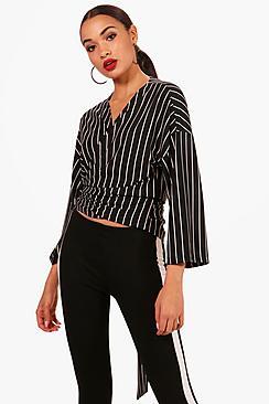 Boohoo Amelia Stripe Wrap Tie Top