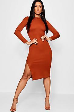 Boohoo High Neck Ribbed Midaxi Dress