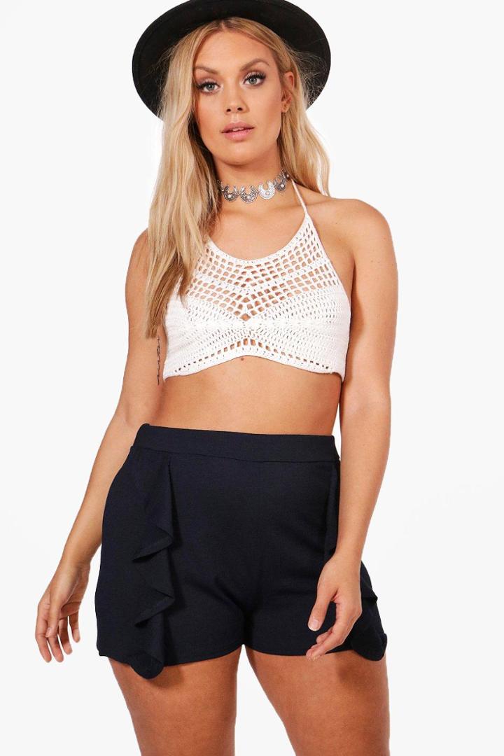 Boohoo Plus Elsa Ruffle Front Short Navy