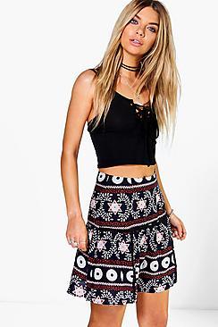 Boohoo Arianna Bohemian Ladder Trim Woven Skater Skirt