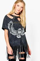 Boohoo Daisy Distressed Print Tee Black