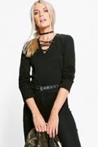 Boohoo Thea Lace Up L/s Top Black