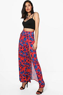 Boohoo Dixie Floral Thigh Split Full Maxi Skirt