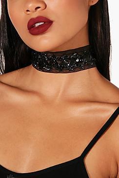 Boohoo Rachel Ruffle Tinsel Detail Chiffon Choker