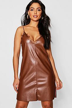 Boohoo Pu Lace Trim Mini Dress