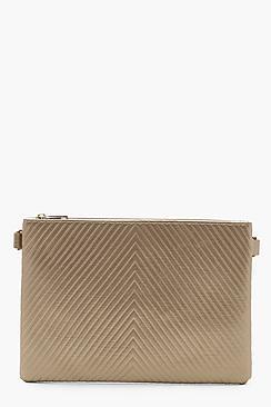 Boohoo Metallic Chevron Ziptop Clutch