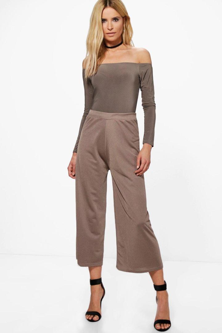 Boohoo Lana Off Shoulder Body & Culotte Co-ord Set Mocha