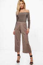 Boohoo Lana Off Shoulder Body & Culotte Co-ord Set Mocha