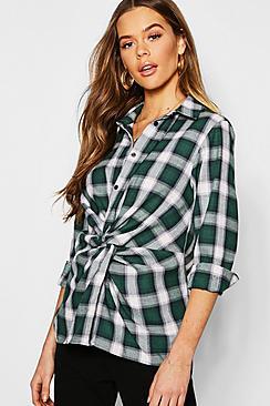 Boohoo Twist Front Check Shirt