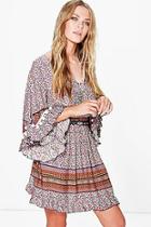 Boohoo Anila Crochet Pom Pom Printed Smock Dress