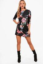 Boohoo Kay Floral 3/4 Sleeve Shift Dress