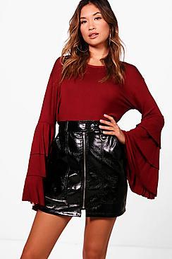 Boohoo Rachel Tiered Ruffle Sleeve Top