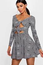 Boohoo Morgan Double Knot Check Skater Dress
