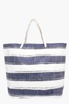Boohoo Isabella Lurex Striped Beach Bag Blue