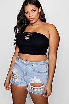 Boohoo Plus Lissy Cross Front Bandeau Crop