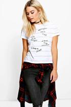 Boohoo Emily Graffiti Stripe T-shirt White