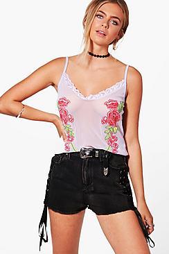 Boohoo Eliza Mesh Applique Print Cami