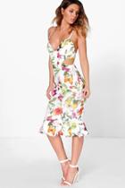 Boohoo Dorris Floral Cut Out Side Peplum Hem Midi Dress Multi