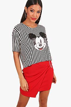 Boohoo Disney Mickey Glitter Stripe Oversized Crop