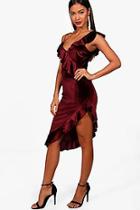 Boohoo Maria Velvet Full Cold Shoulder Midi Dress