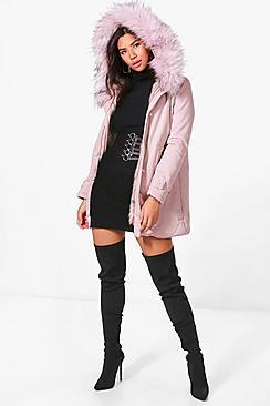 Boohoo Helena Boutique Faux Fur Trim Parka