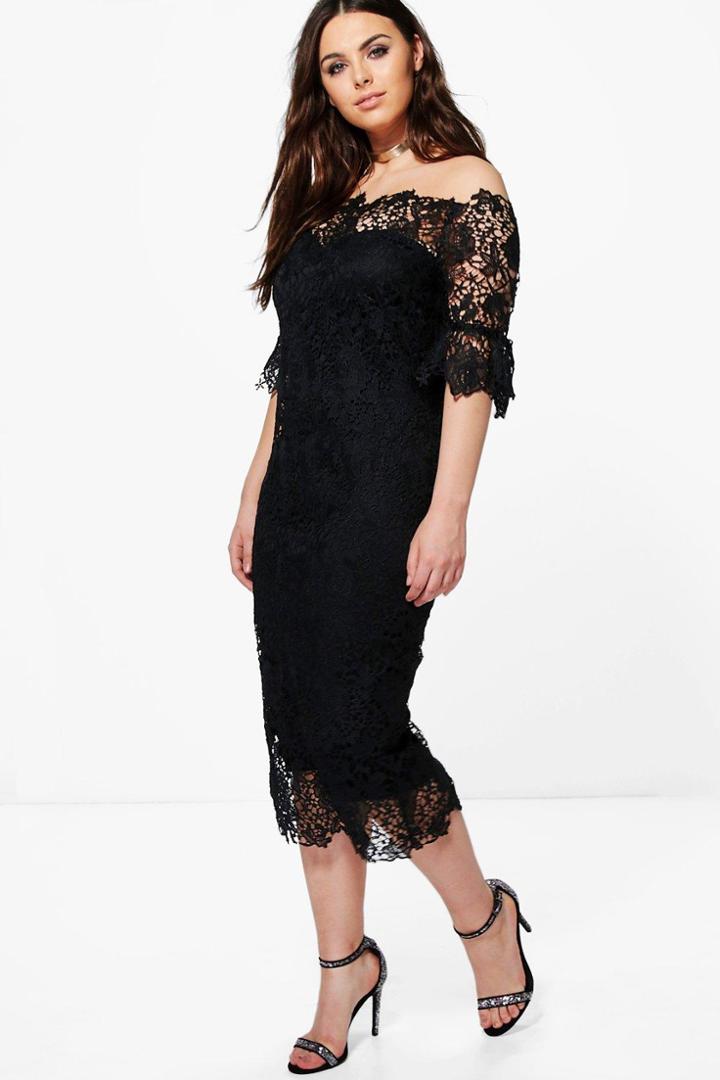 Boohoo Plus Lisa Off The Shoulder Crochet Dress Black