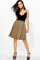 Boohoo Saige Metallic Rib Contrast Waistband Skater Skirt