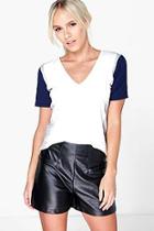 Boohoo Petite Tammy V Neck Colour Block Tee