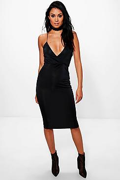 Boohoo Misse Strappy Plunge Slinky Midi Dress