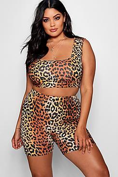 Boohoo Plus Cindy Leopard Cycling Short