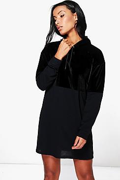 Boohoo Abbey Velvet Colour Block Sweatshirt Dress