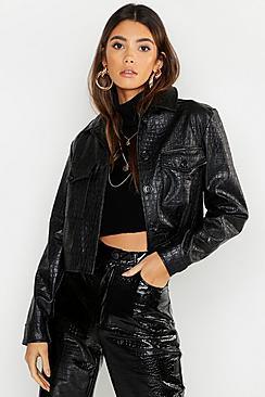 Boohoo Faux Croc Trucker Jacket