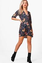 Boohoo Adina Floral V Front Kimono Sleeve Shift Dress