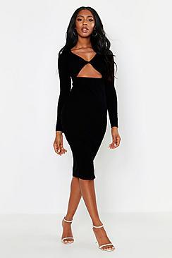 Boohoo Rib Twist Front Midi Dress