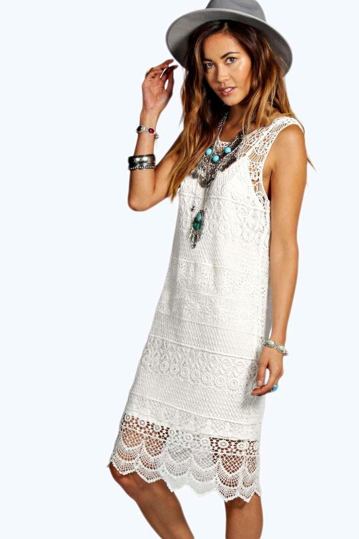 Boohoo Lola Crochet Lace Midi Dress White