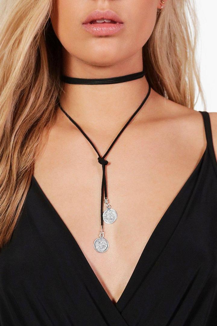 Boohoo Plus Holly Long Coin Tip Choker Black