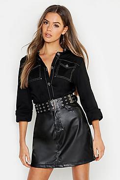 Boohoo Woven Contrast Stitch Utility Shirt