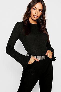 Boohoo Metallic Ruffle Cuff Jumper