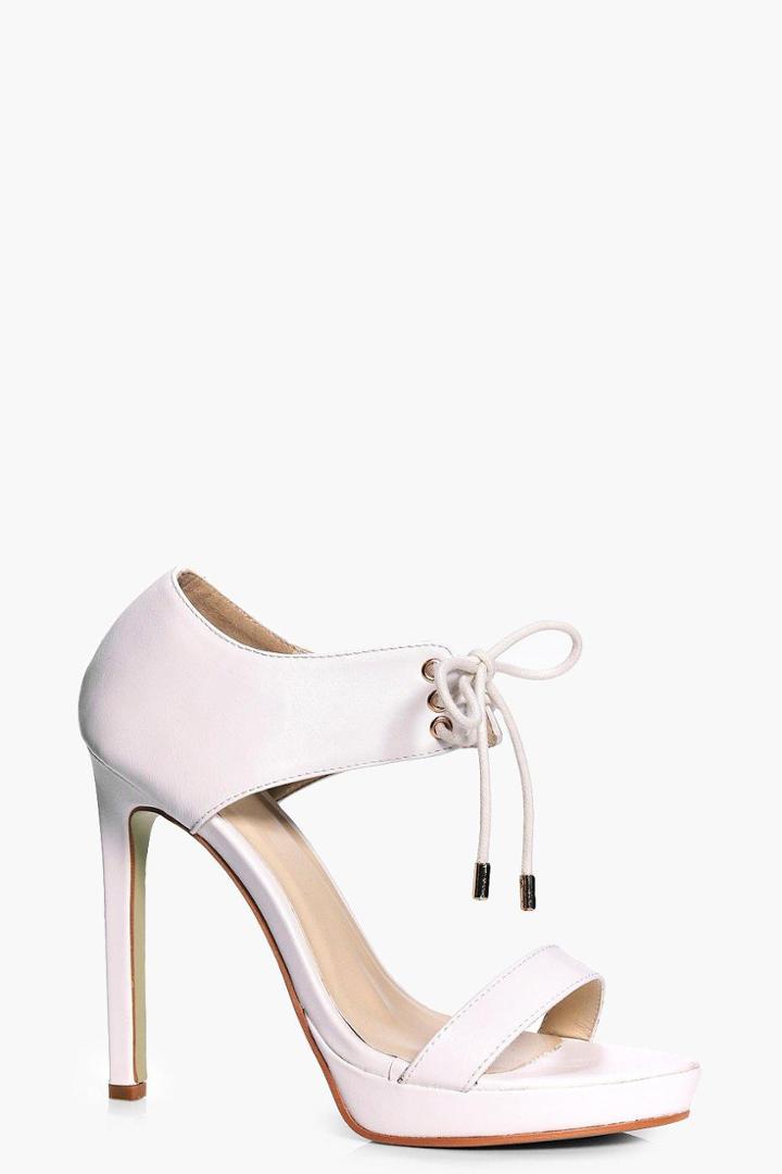 Boohoo Lauren Lace Up Cuff Platform Heels White